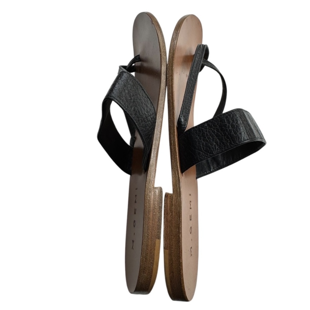 M. GEMI Medio Flat Black Leather Sandals - Picture 5 of 8